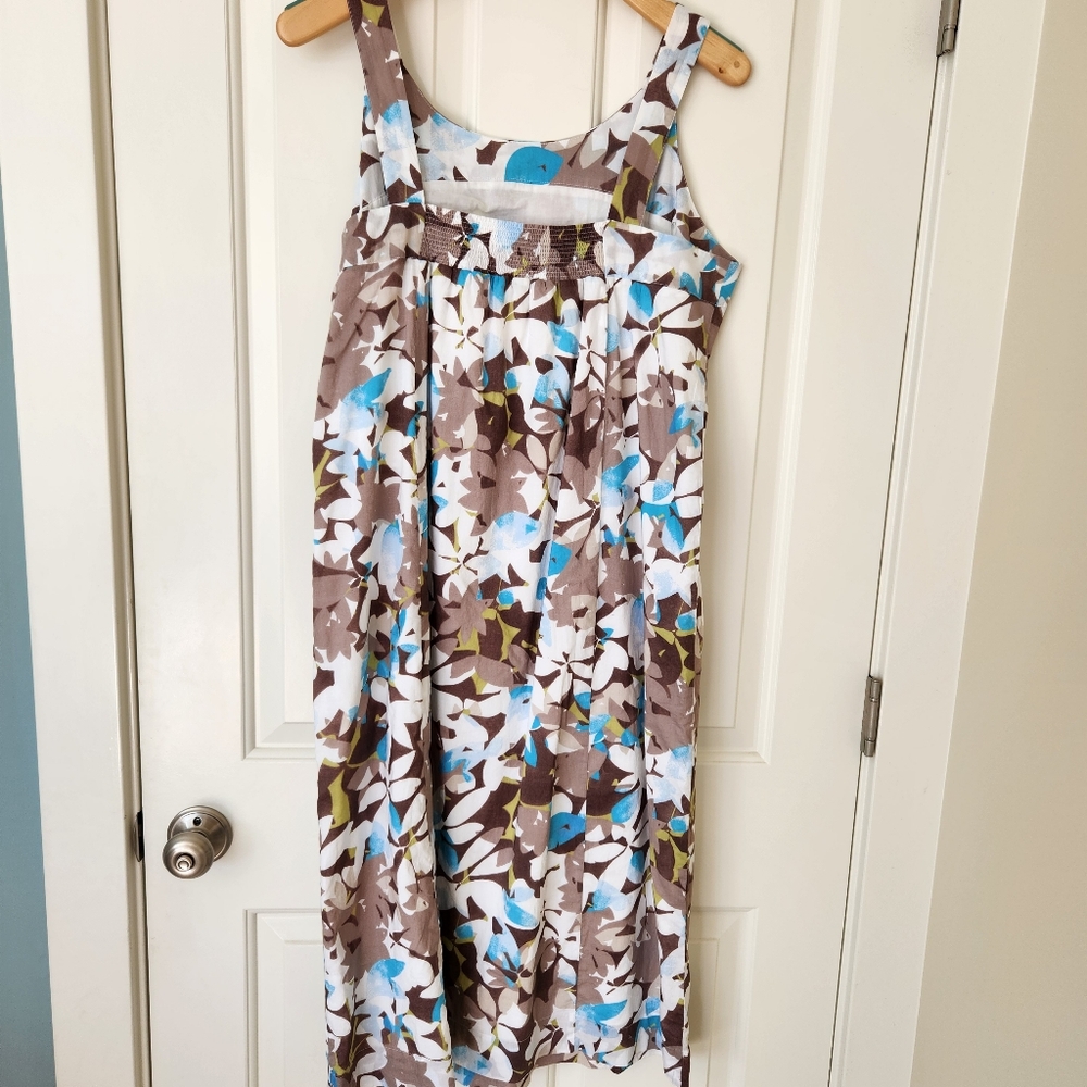 J. Jill Midi Dress Summer Floral Print Straps Blue Aqua Brown White 16 Petite - Picture 3 of 14